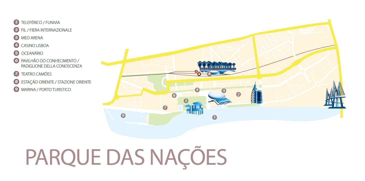 Mapa del Parque das Nações de Lisboa con el Oceanário