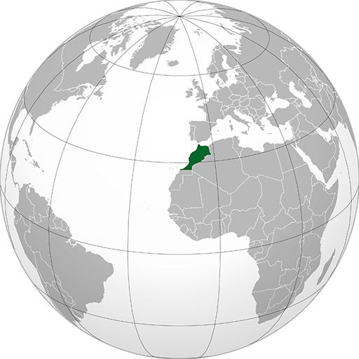 Ubicación de Marruecos en el mapamundi