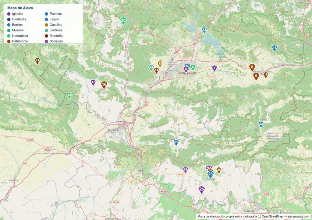 Mapa turístico de Álava Mapa turístico de Álava con los 28 lugares numerados