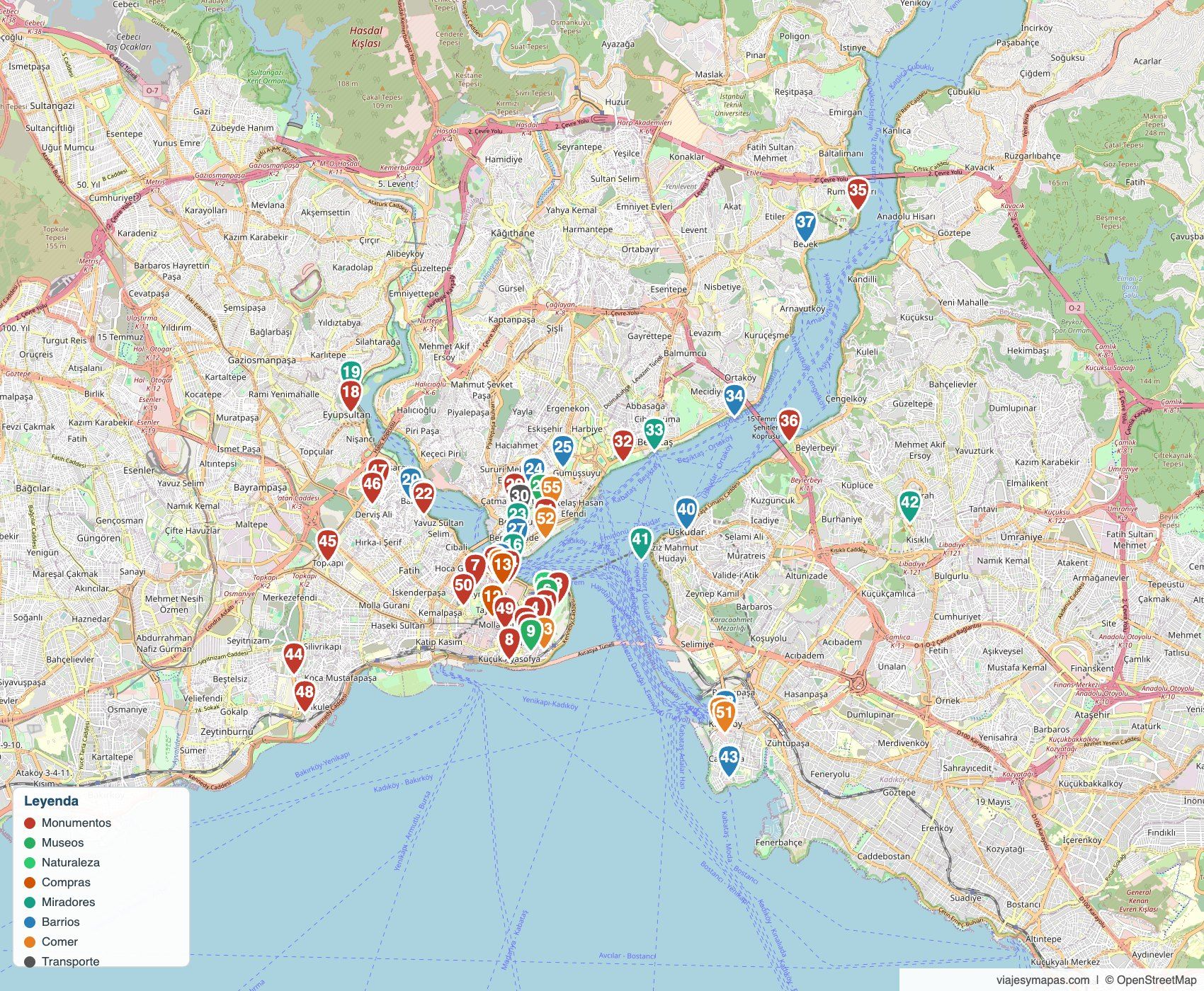 Mapa de Estambul turístico para imprimir en PDF
