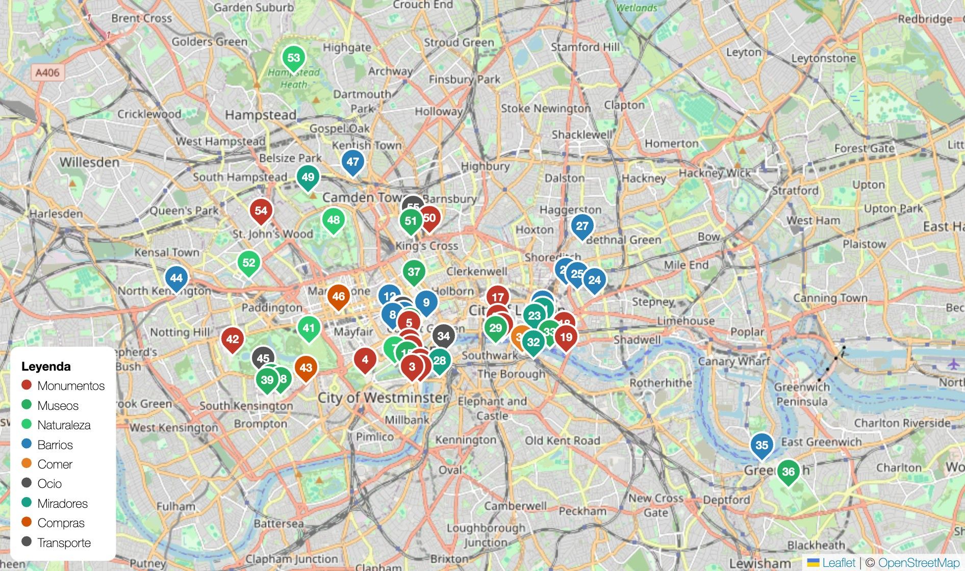 Mapa de Londres en PDF para imprimir
