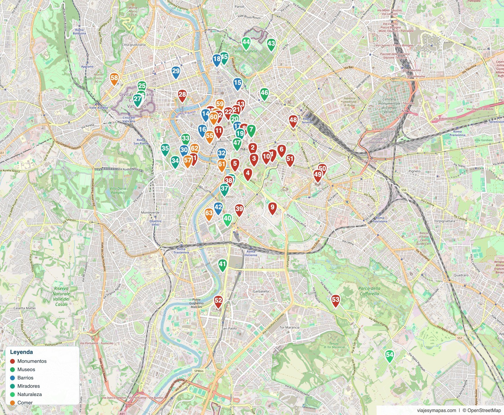 Mapa de Roma turístico para imprimir en PDF