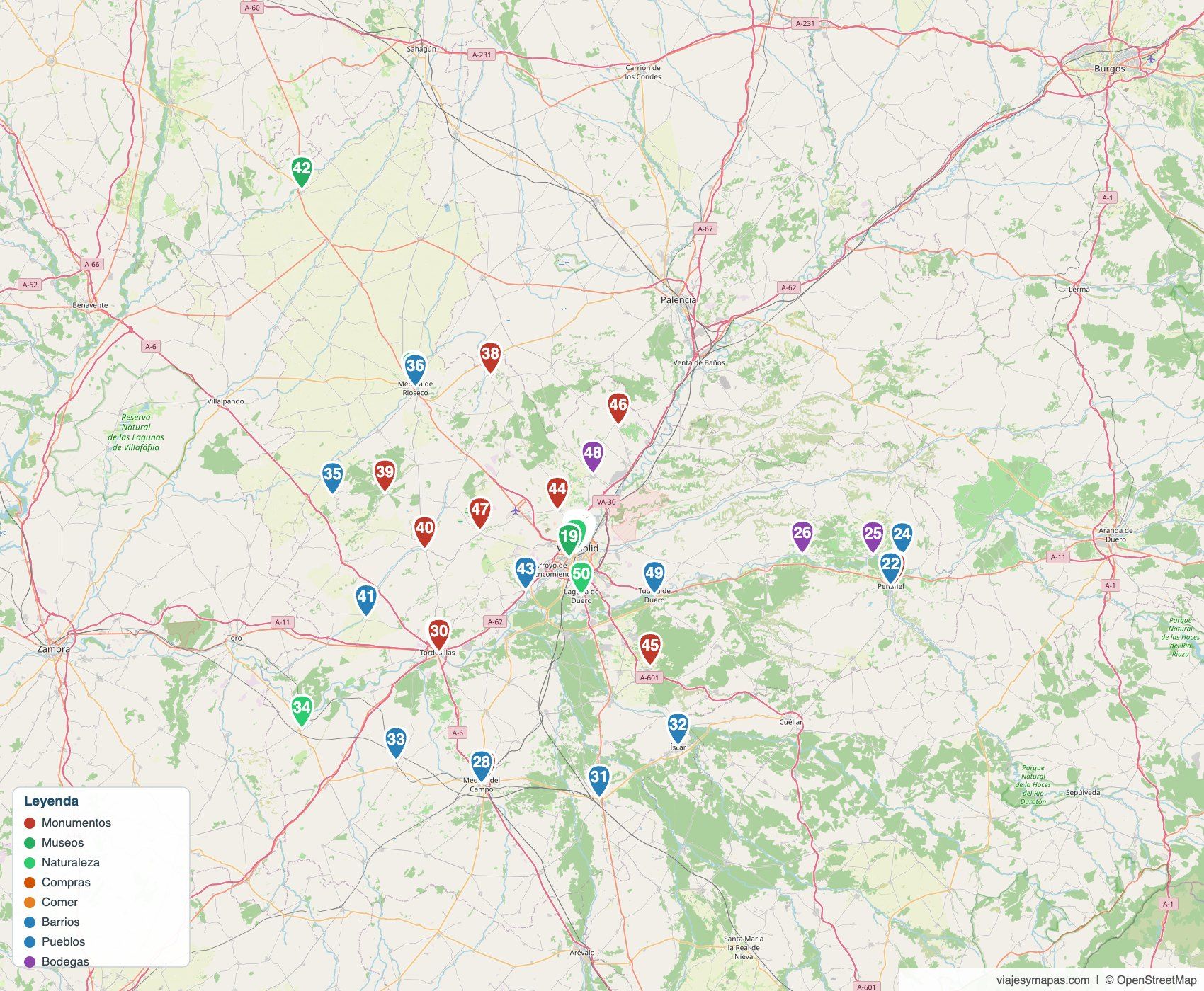 Mapa de Valladolid para imprimir en PDF