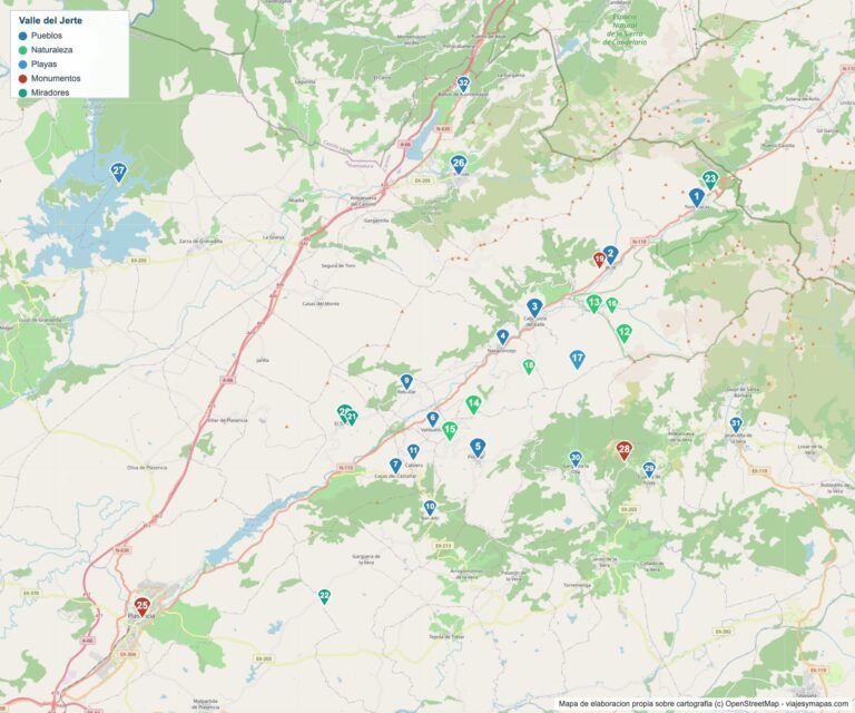 Mapa del Valle del Jerte en PDF para imprimir