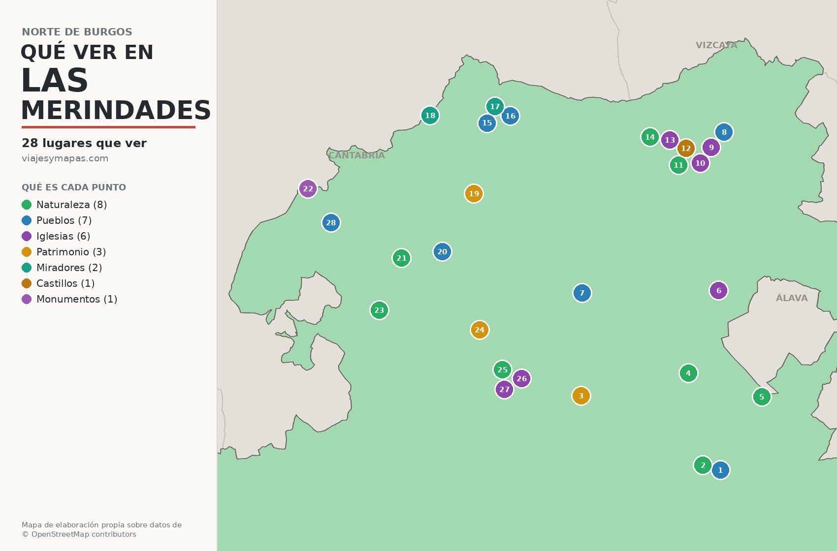 Mapa de Las Merindades con los 28 lugares que ver en la ruta por el norte de Burgos