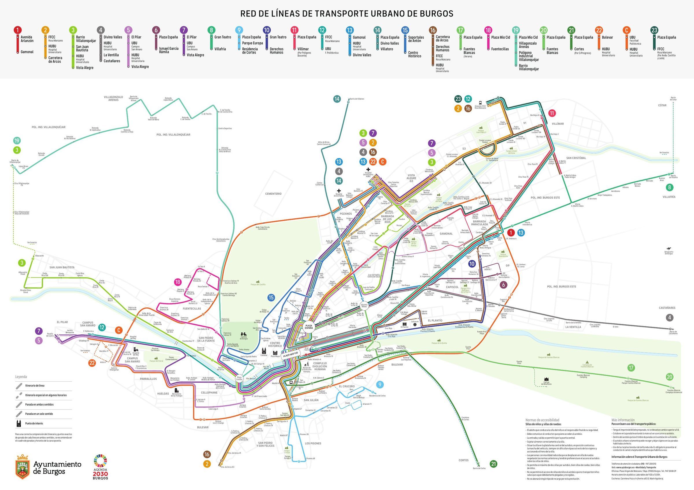 Mapa de la red de autobuses urbanos de Burgos del Ayuntamiento