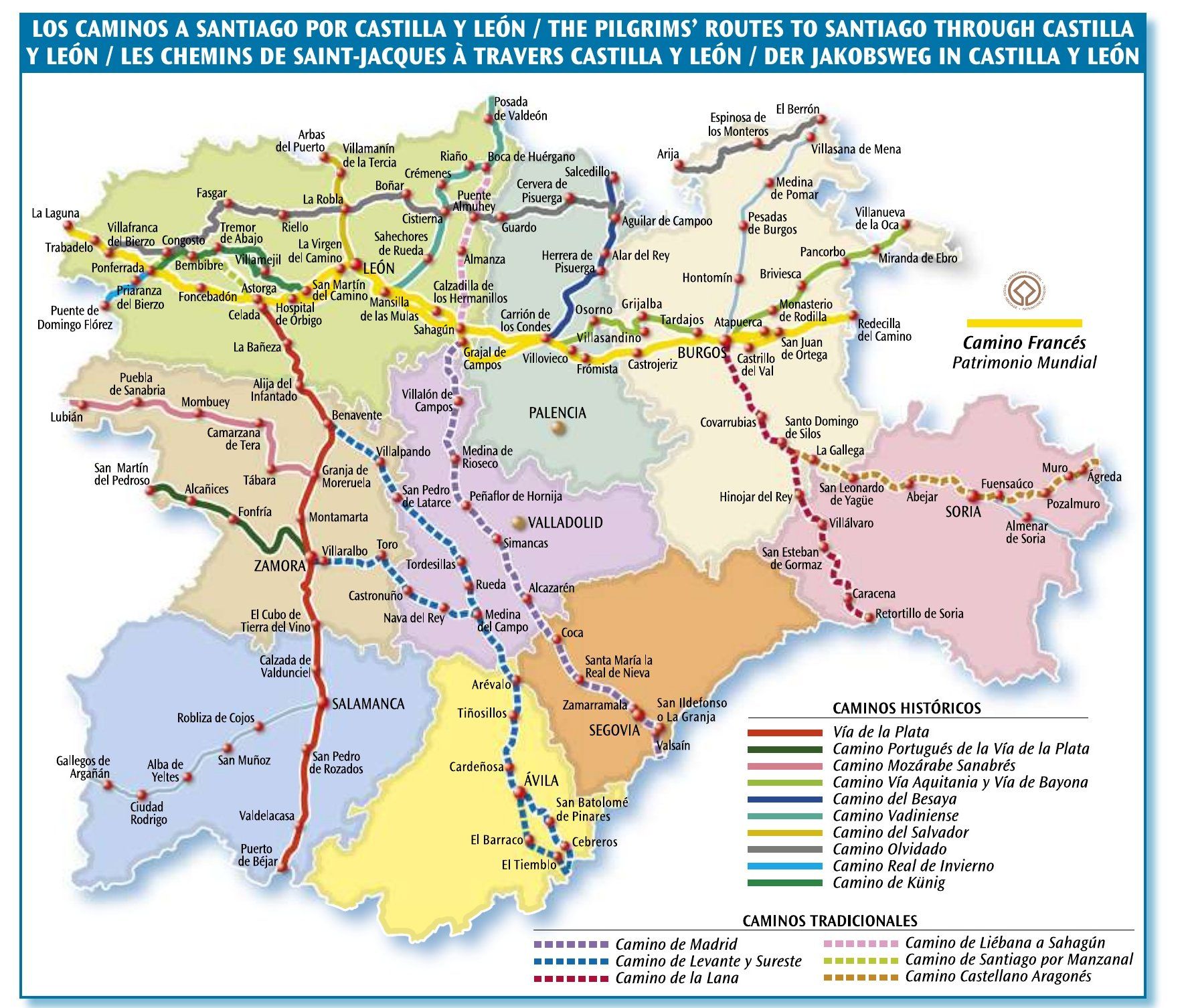 Mapa de los Caminos de Santiago por Castilla y León, de la Junta de Castilla y León