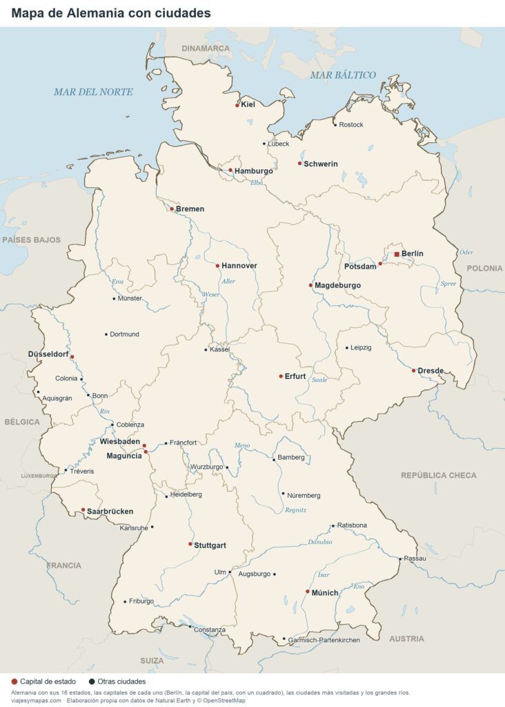 Mapa de Alemania con ciudades y estados