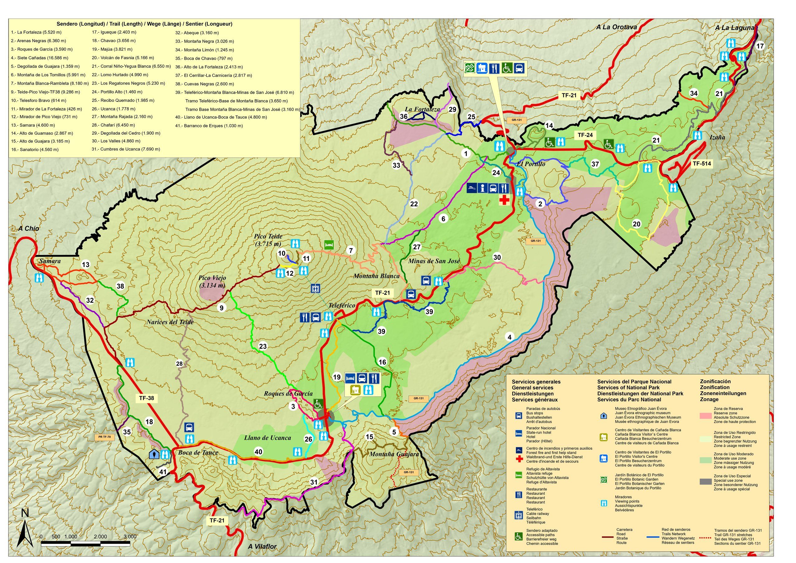 Mapa oficial de senderos del Parque Nacional del Teide 2025