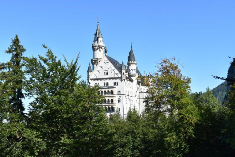 Neuschwanstein entre los árboles, durante la subida