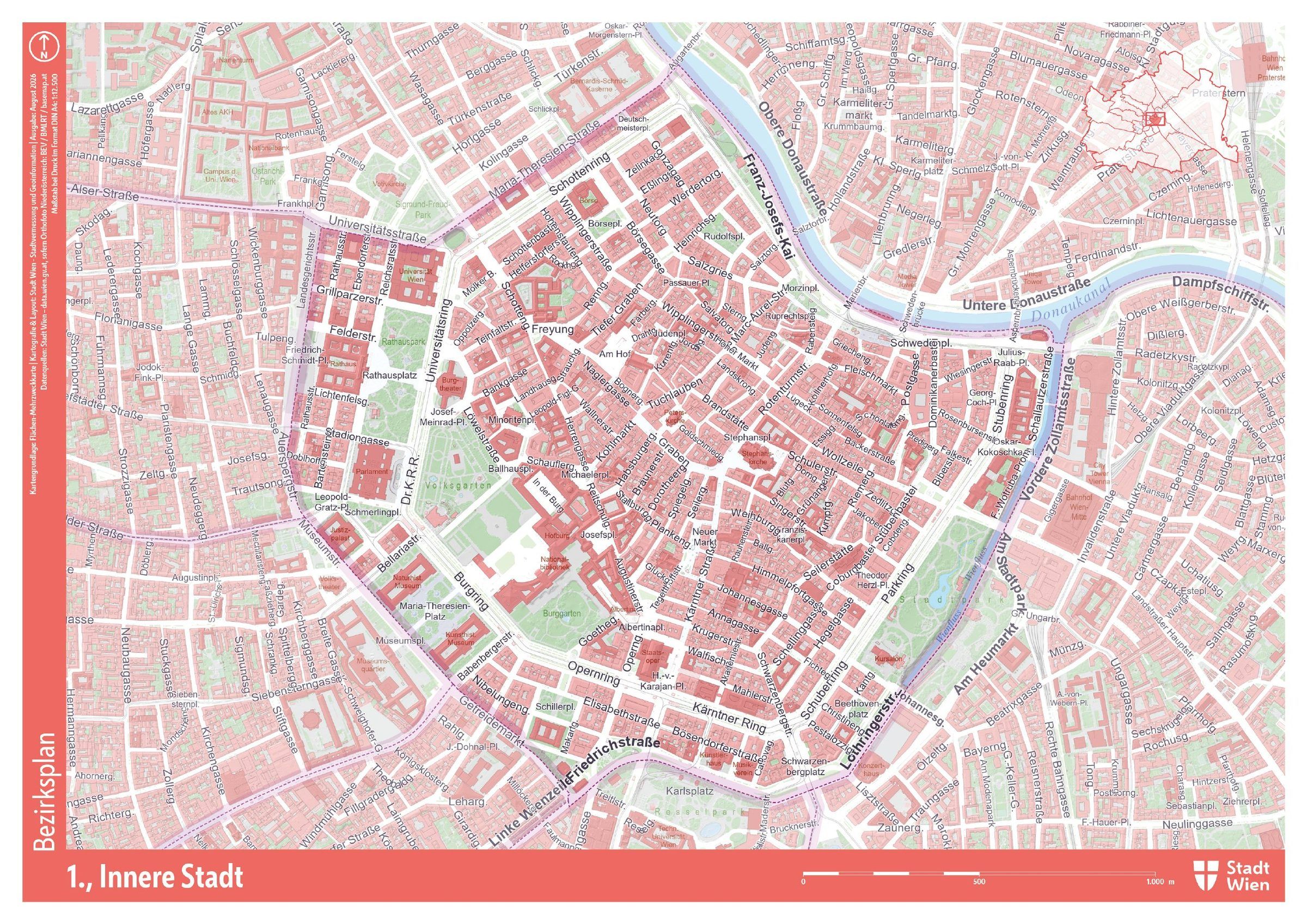 Plano del distrito 1 de Viena, Innere Stadt, del Ayuntamiento de Viena