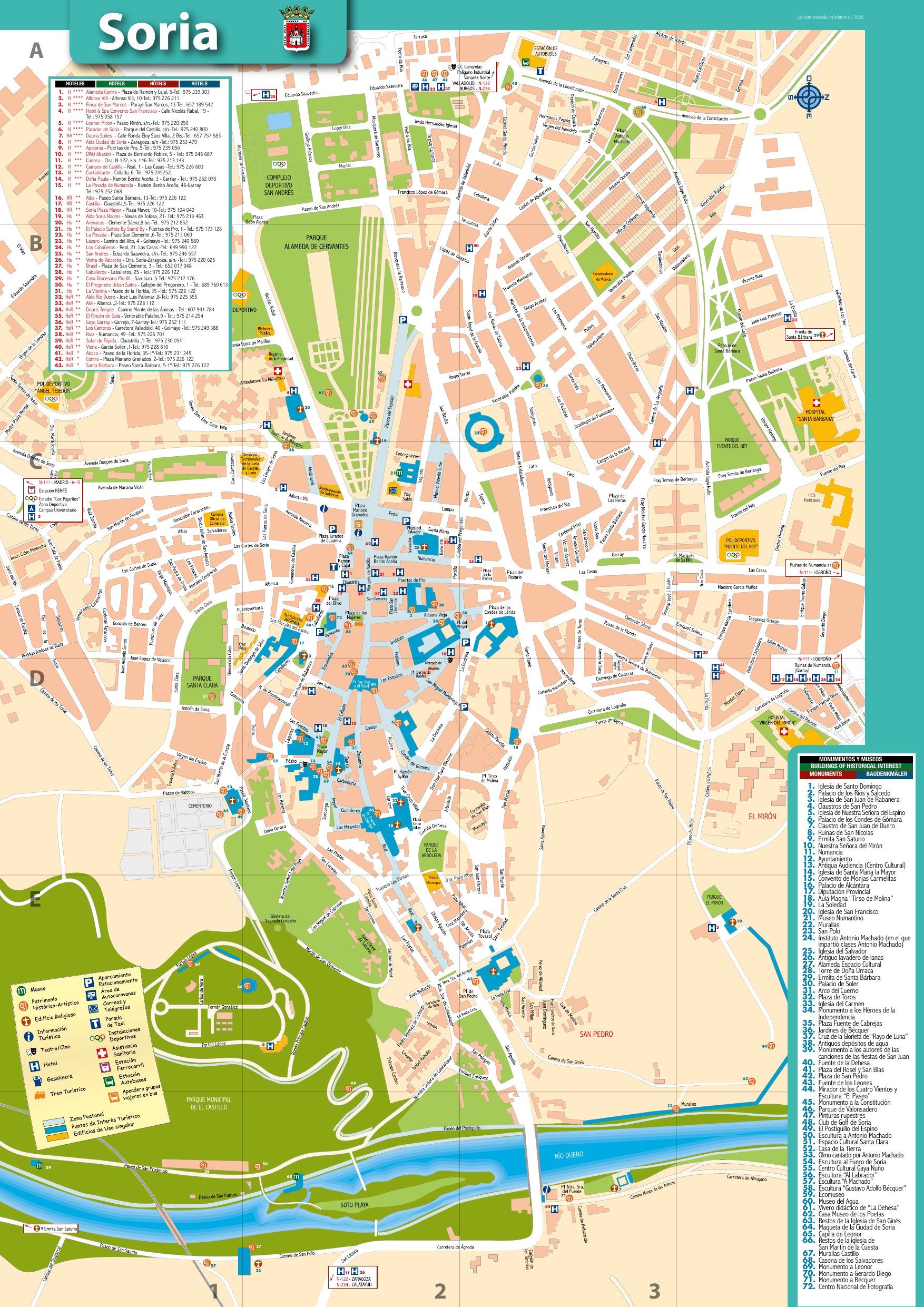 Plano guía de Soria 2026 con los monumentos del centro