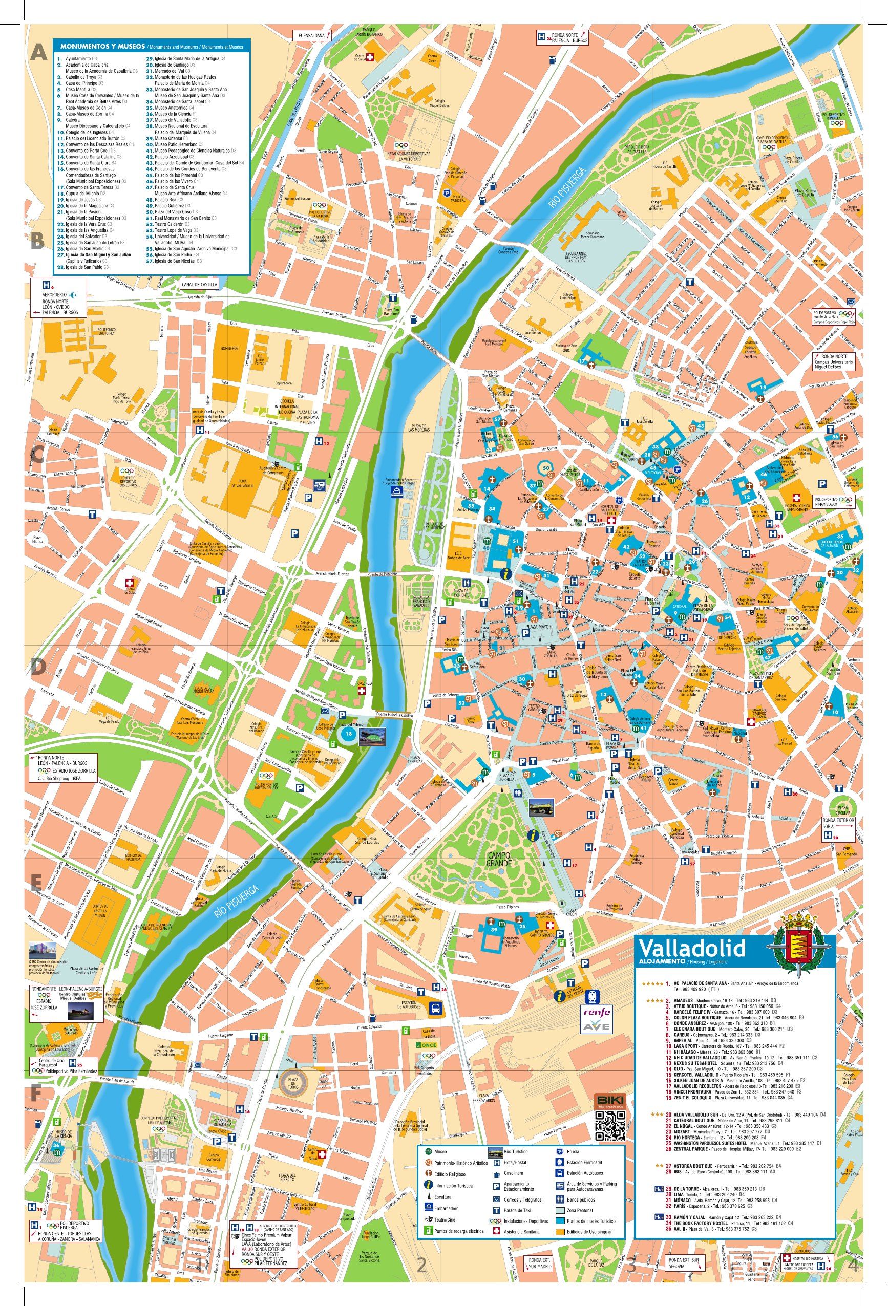 Plano guía de Valladolid 2026 con los monumentos del centro