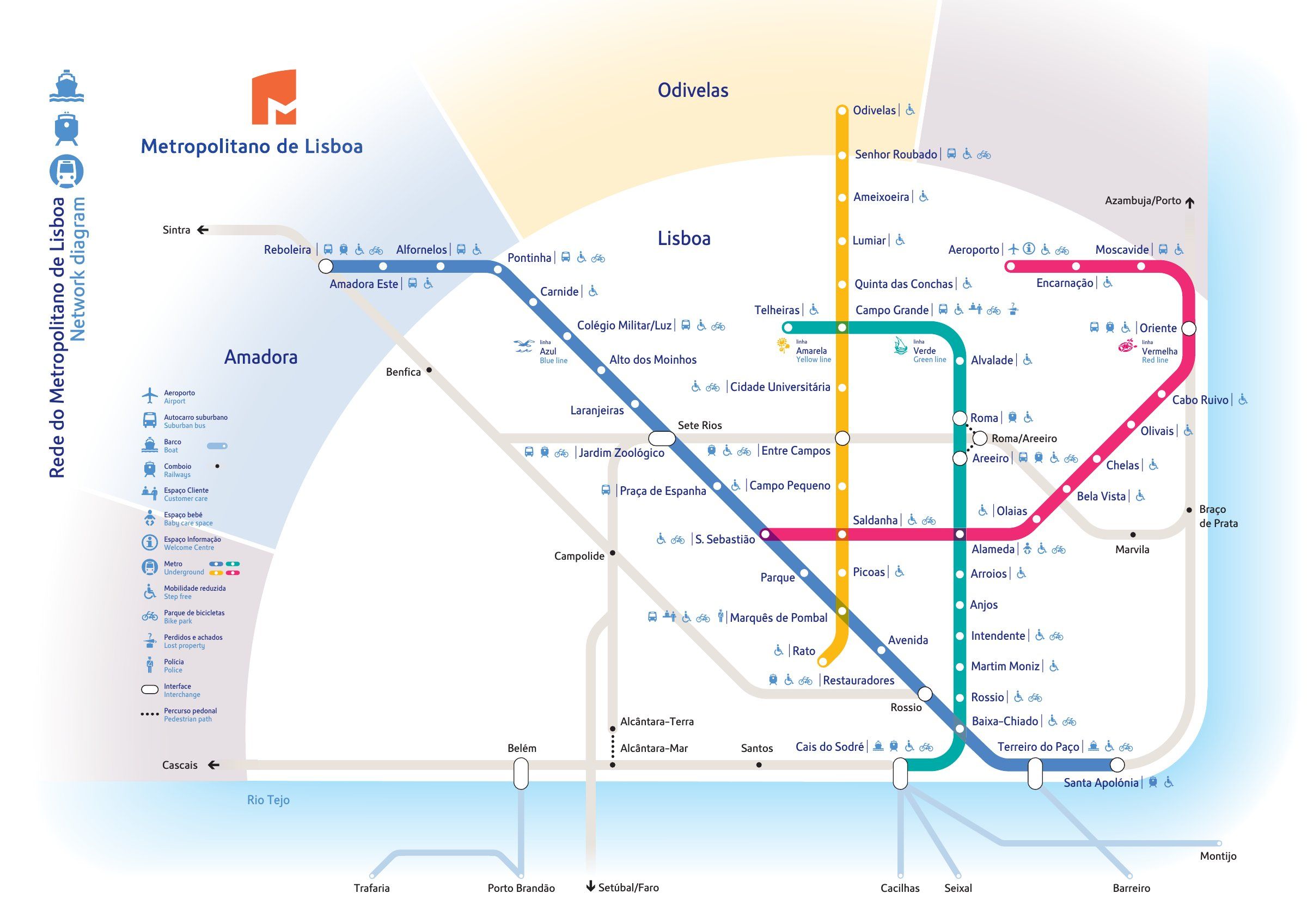 Plano del metro de Lisboa 2026 con las cuatro líneas