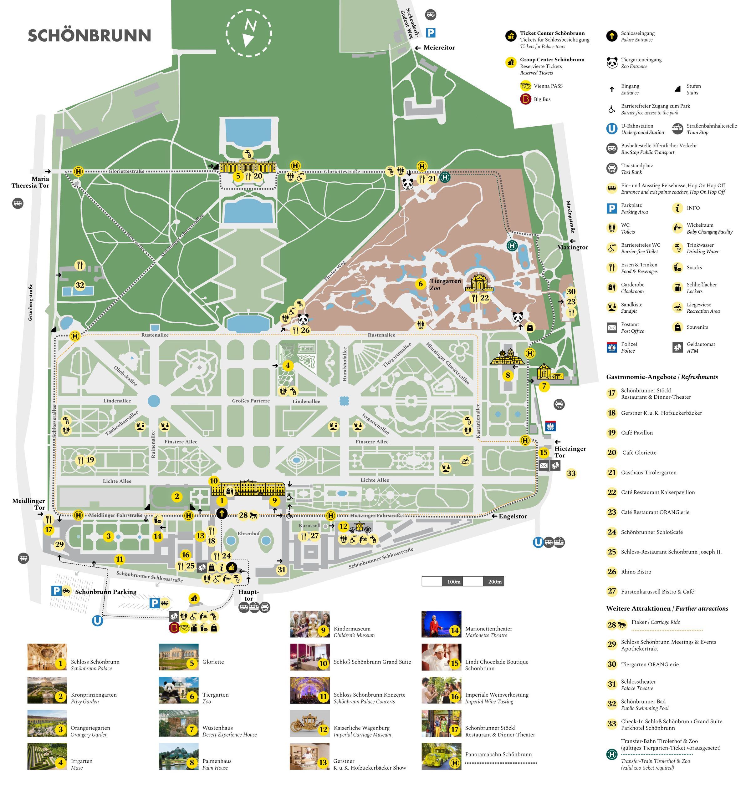 Plano del palacio de Schönbrunn, sus jardines y el zoo